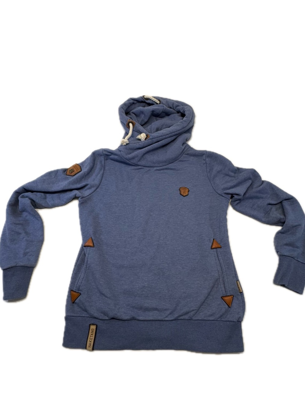 Naketano Brave New Word Blue Cowl Neck Pullover Hoodie Womens Large